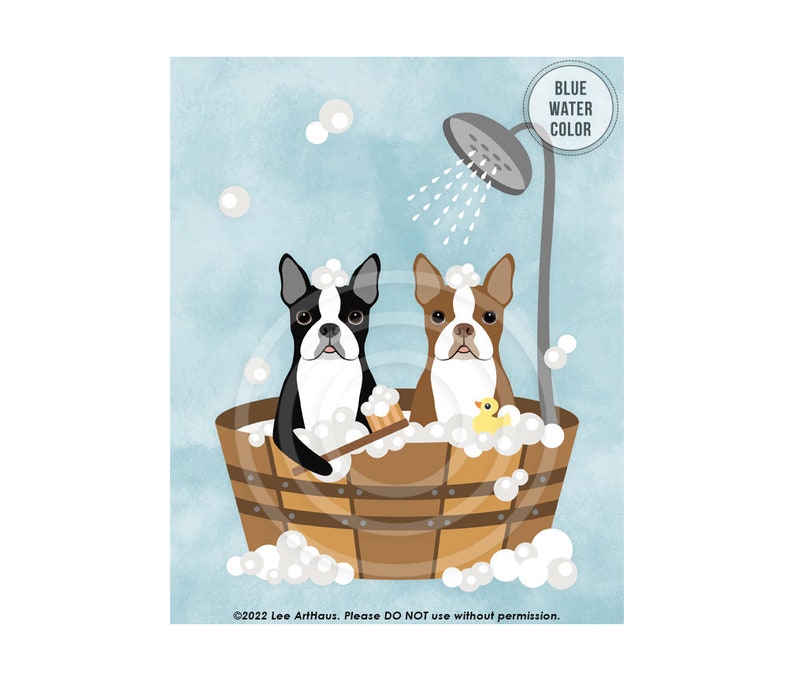 26DP Bathroom Art Decor Two Boston Terrier Dogs in Wooden Bathtub Wall Art Bathroom Wall Art Bath Print Dog Bathroom Decor image 9