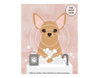 216DP Dog Art Print - Chihuahua Dog Washing Hands Wall Art - Wash Your Paws - Chihuahua Art - Dog Bathroom Wall Decor - Chihuahua Decor
