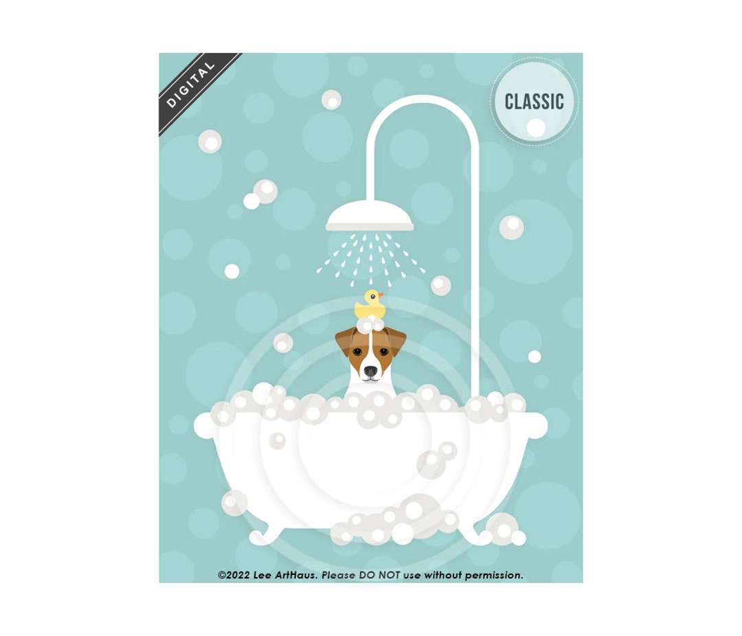 328DP Dog Wall Decor Jack Russell Dog in Bathtub Wall Art Etsy