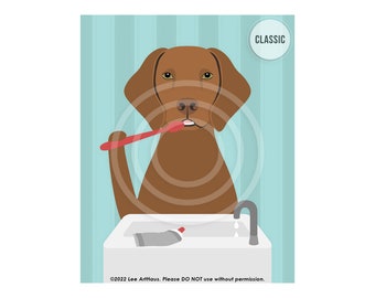 342DP Vizsla Dog Brushing Teeth Wall Art - Vizla Gift - Brush Your Teeth Sign - Dog Bath Decor - Brush Your Teeth Bath Decor - Dog Print