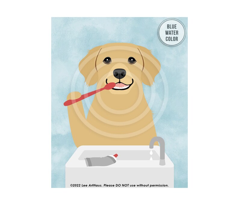 256DP Golden Retriever Brushing Teeth Wall Art Golden Etsy