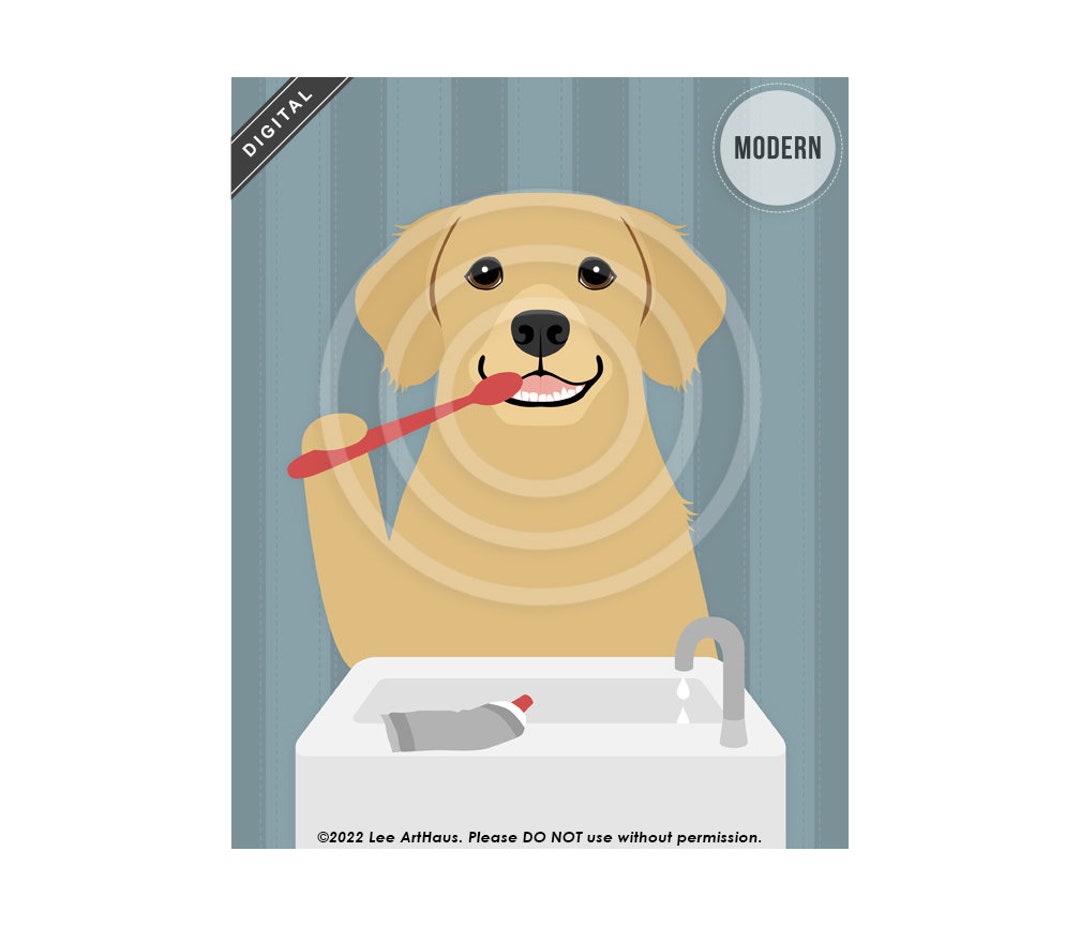 256DP Golden Retriever Brushing Teeth Wall Art Golden Etsy