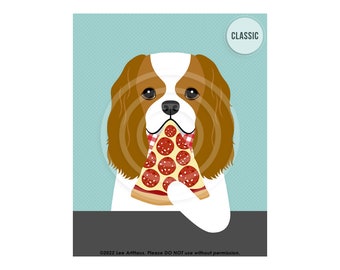 440DP Pizza Art - Cavalier King Charles Spaniel Eating Slice of Pizza Wall Art - Pizza Decor - Pizza Lover Gift - King Charles Cavalier