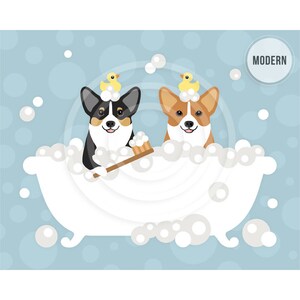 79DP Corgi Gifts - Two Corgis in Bubble Bath Wall Art - Welsh Corgi Print - Corgi Wall Art - Bath Prints - Dog Spa Art - Dog Lover Gift