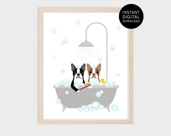 11ID - Two Corgi Dogs in Bathtub Art - Corgi Drawing - Digital Download - Cute Dog Bathroom Decor - Corgi Lover Gifts - Dog Bath Wall Art