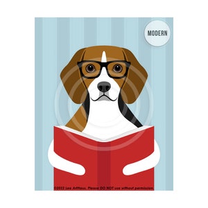 401DP Beagle Wall Art - Beagle Reading Book Art - Smart Dog Print - Beagle Lover Gift - Funny Beagle Dog Drawing - Dog Reading Book Print