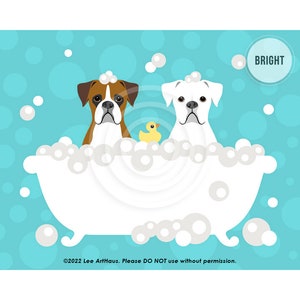50DP Two Boxer Dogs in Bubble Bath Wall Art - Boxer Dog Print - Boxer Dog Art - Funny Dog Bath Decor - White Boxer Dog - Dog Bath Art