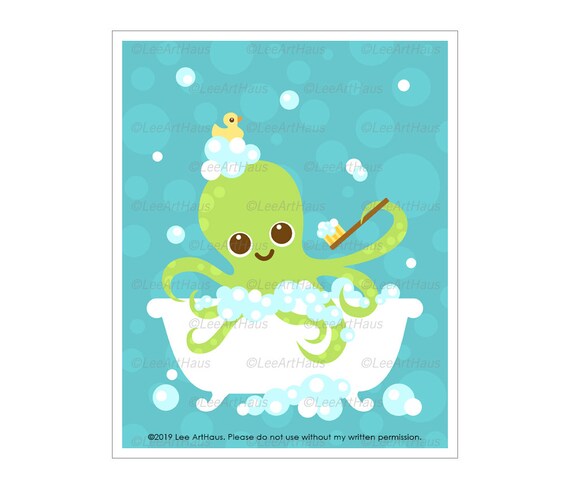 42a Bath Art Octopus In Bubble Bath Wall Art Nautical Etsy