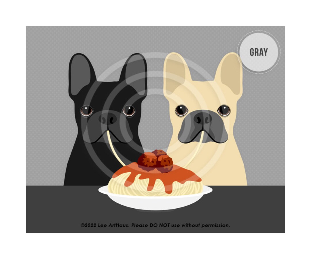 563DP Two French Bulldogs Eating Spaghetti Wall Art Etsy