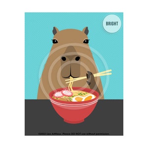 52JP Ramen Noodle Art Prints - Capybara Eating Bowl of Ramen Wall Art - Ramen Lover Gifts - Foodie Wall Art - Ramen Decor - Funny Animal Art