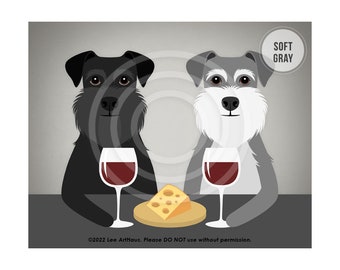 640DP Schnauzer Decor - Two Schnauzer Dogs Drinking Wine Wall Art - Dog Kitchen Decor - Schnauzer Gifts - Funny Dog Drawing - Wine Lover