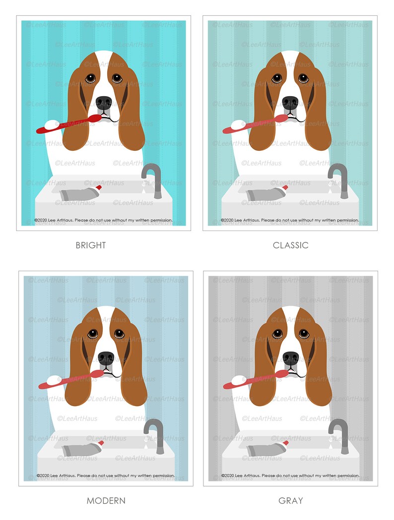 82D Basset Hound Dog Brushing Teeth Wall Art Brush Your Etsy