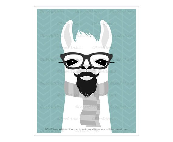 27J Llama Art Print Llama Wearing Glasses with Mustache and | Etsy