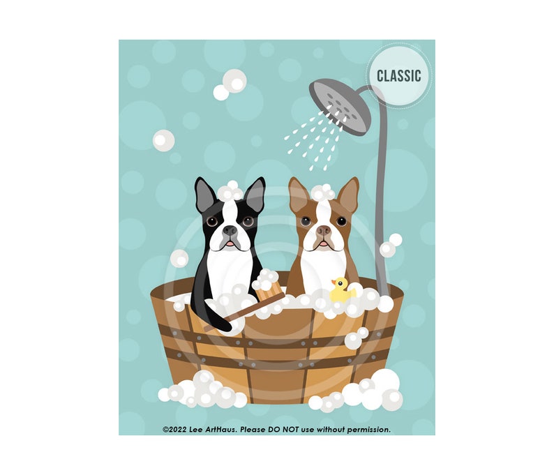 26DP Bathroom Art Decor Two Boston Terrier Dogs in Wooden Bathtub Wall Art Bathroom Wall Art Bath Print Dog Bathroom Decor image 5