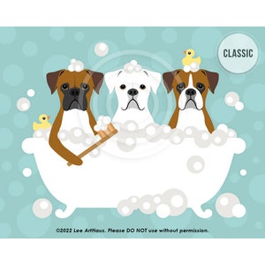48DP Three Boxer Dogs in Bubble Bath Wall Art - Cute Puppy Print - Boxer Dog Drawing - Bathroom Decor - Dog Theme Bathroom - Boxer Gifts