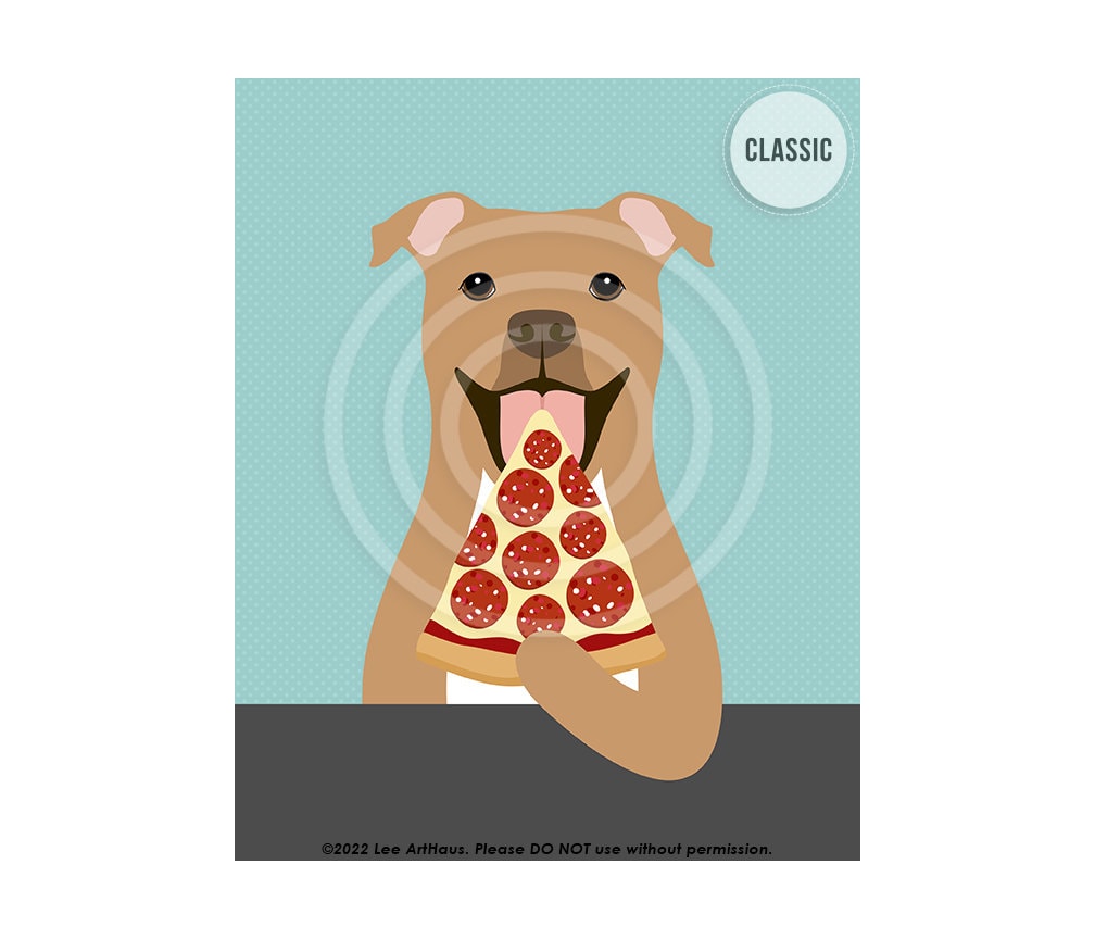 694DP Pizza Art Brown Pitbull Dog Eating Pizza Wall Art Pizza