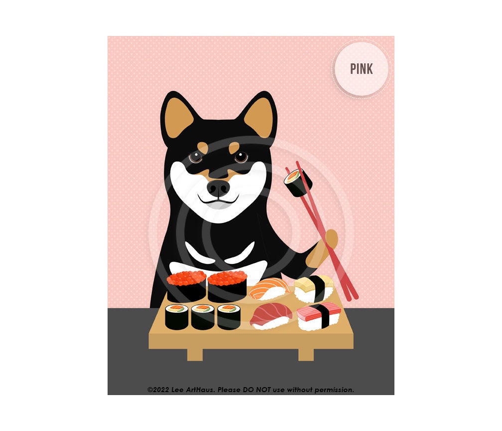 656DP Sushi Art Black and Tan Shiba Inu Dog Eating Sushi 