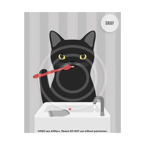 292DP Black Cat Bath Art Black Cat Brushing Teeth Wall Art Black Cat Decor Brush Your Teeth Sign Cat Lovers Gift Bath Wall Decor GRAY