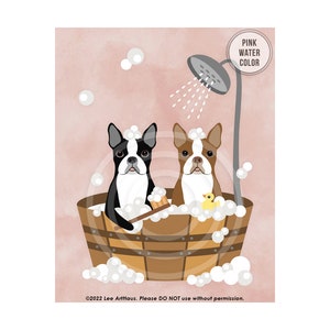 26DP Bathroom Art Decor Two Boston Terrier Dogs in Wooden Bathtub Wall Art Bathroom Wall Art Bath Print Dog Bathroom Decor image 8