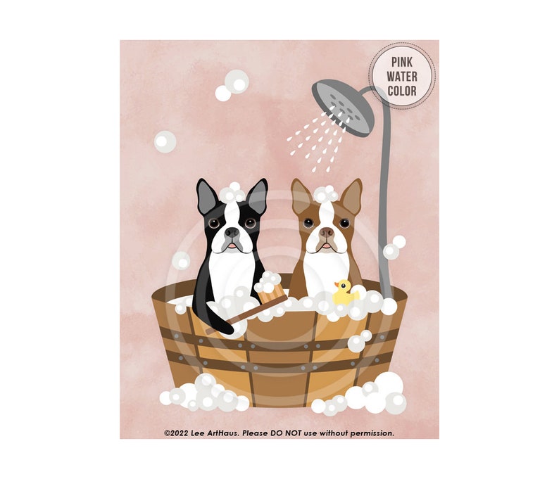 26DP Bathroom Art Decor Two Boston Terrier Dogs in Wooden Bathtub Wall Art Bathroom Wall Art Bath Print Dog Bathroom Decor image 8