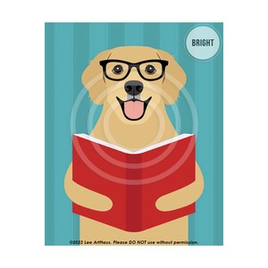 589DP Reading Decor Golden Retriever Dog Reading Book Wall Art Library Decor Classroom Wall Art Cute Dog Art Prints Dog Portrait BRIGHT