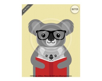 14A Two Koala Bears Reading a Book Digital Art - Koala Bear Art - Koala Decor - Reading Wall Prints - Book Poster - Nursery Decor Art
