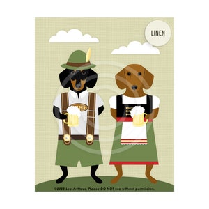 496DP Dog Prints - Dachshund Dogs Wearing Dirndl Dress and Lederhosen Wall Art - Dachshund Print - Oktoberfest Decor - Lederhosen Decor