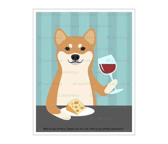 709d Wine Decor Red Shiba Inu Drinking Wine Wall Art Wine Glass Print Funny Dog Decor Wine And Cheese Shiba Inu Gifts Wine Gift