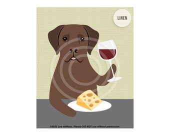 574DP Chocolate Lab Drinking Wine Wall Art - Dog Drinking Wine - Chocolate Labrador Art - Wine and Cheese - Dog Wine Prints - Lab Dog Gifts