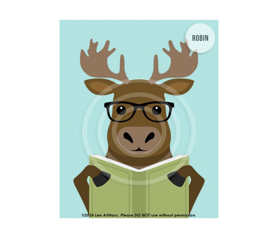 4AP Moose Reading Book Art Prints - Moose Decor - Classroom Wall Art ...