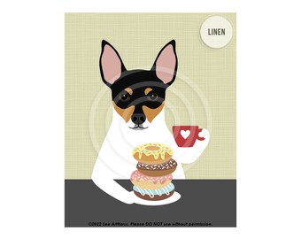 764DP Rat Terrier Art - Rat Terrier Eating Stack of Donuts and Drinking Coffee Wall Art - Donut Art - Food Kitchen Art - Bakery Sign