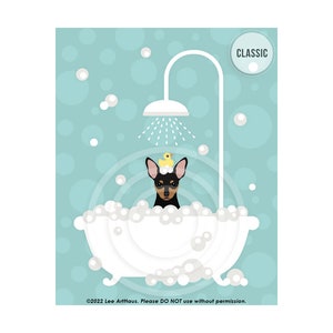 321DP Dog Print - Min Pin in Bubble Bath Wall Art - Miniature Pinscher Print - Min Pin Drawing - Bath Decor - Dog Wall Art - Dog Drawing