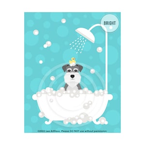 190DP Dog Print - Schnauzer Dog in Bubble Bath Wall Art - Dog Wall Art - Schnauzer Wall Art - Schnauzer Print - Bathroom Art - Bath Prints