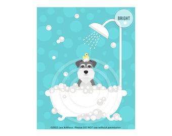 190DP Dog Print - Schnauzer Dog in Bubble Bath Wall Art - Dog Wall Art - Schnauzer Wall Art - Schnauzer Print - Bathroom Art - Bath Prints