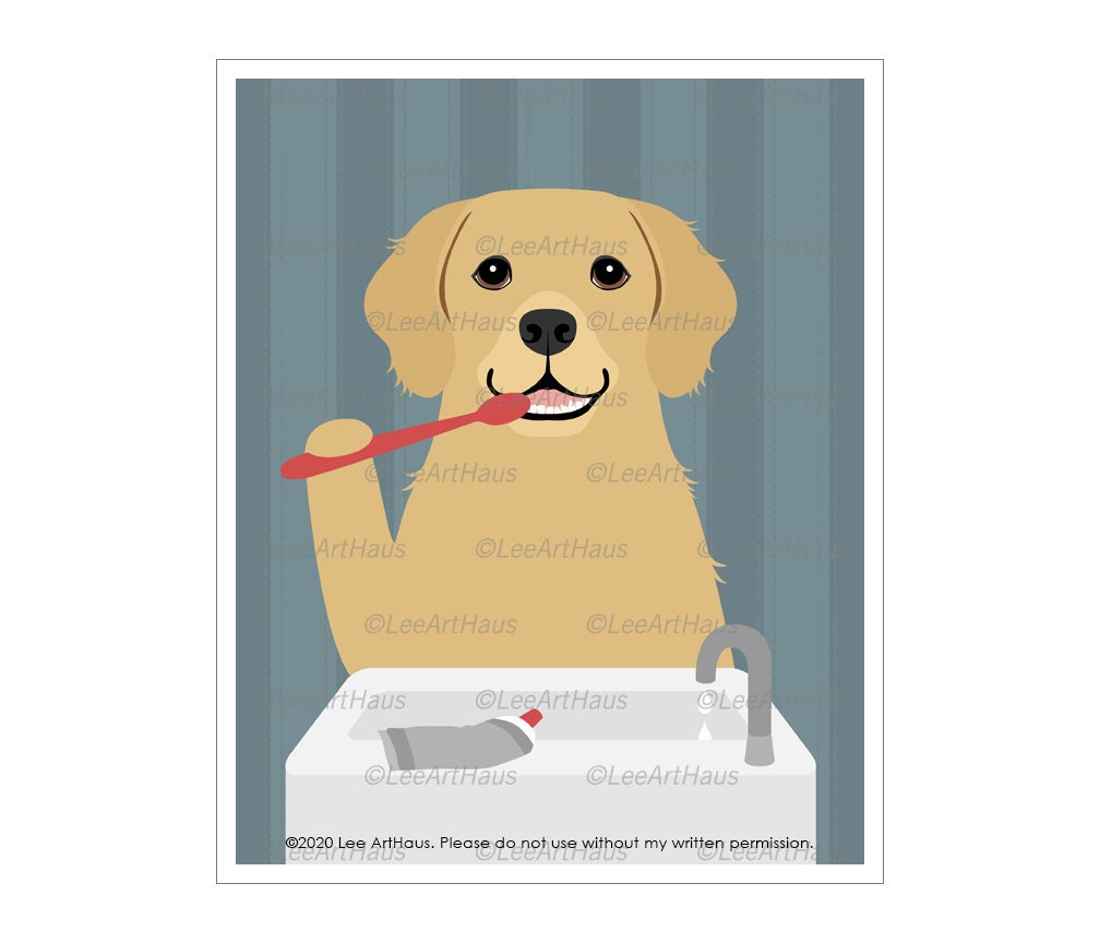133D Golden Retriever Brushing Teeth Wall Art Golden Etsy