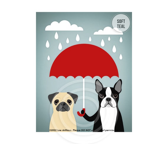 366DP Dog Print Boston Terrier and Pug Dog With Red Umbrella Wall Art Funny Dog Wall Art Pug Wall Art Boston Terrier Art Pug Print Etsy Canada