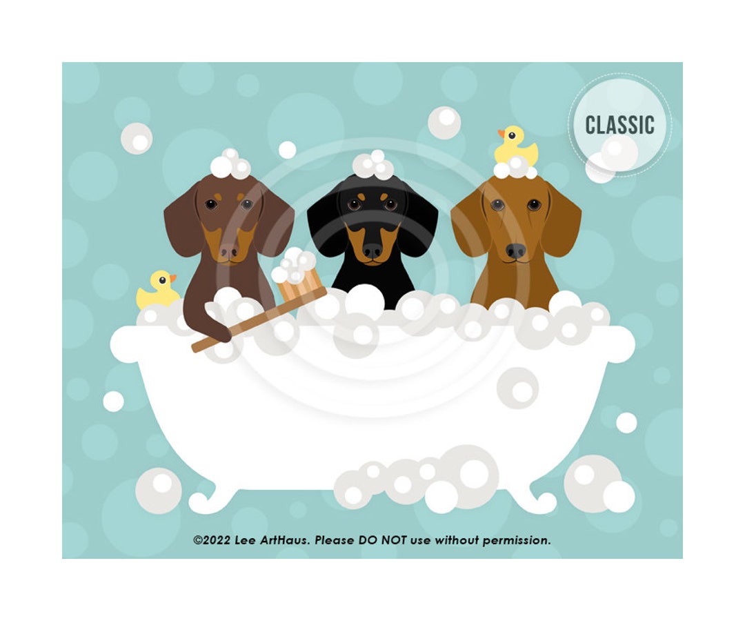 87DP Dog Print - Three Dachshund Dogs in Bubble Bath Wall Art - Dog Art ...