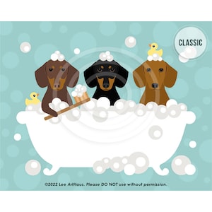 87DP Dog Print - Three Dachshund Dogs in Bubble Bath Wall Art - Dog Art - Dachshund Print - Doxie Prints - Dog Bath Art - Dachshund Gifts