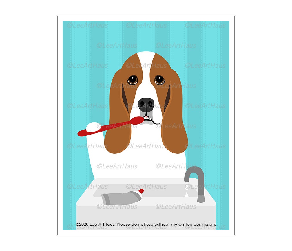 82D Basset Hound Dog Brushing Teeth Wall Art Brush Your Etsy