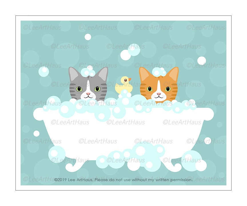 834D Cat Art Prints Two Cats in Bathtub Wall Art Tabby Cat Etsy