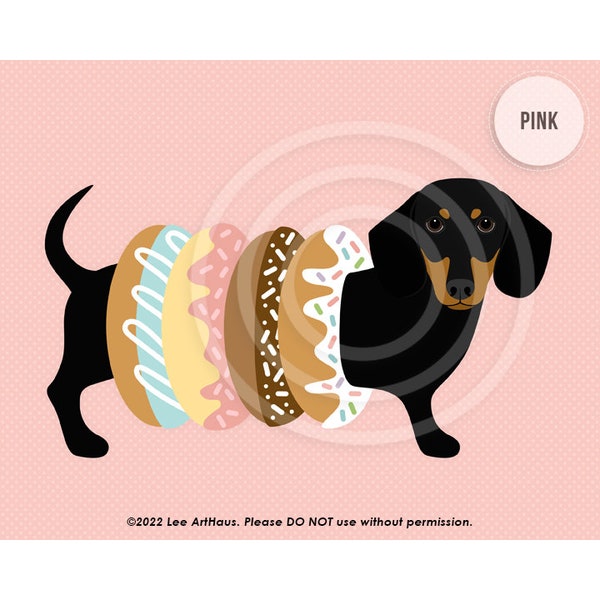 506DP Funny Dog Art - Black and Tan Dachshund Donut Rings Wall Art - Donut Print - Dessert Wall Art - Dachshund Puppy Print - Donut Theme