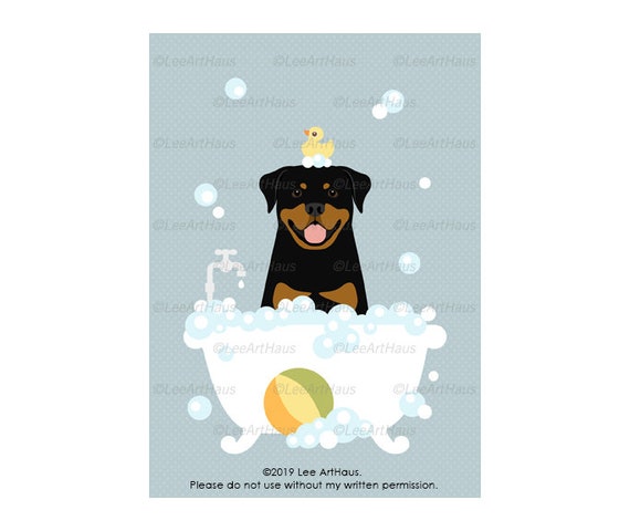 110g 5x7 Rottweiler Dog In Bubble Bath Bathtub Wall Art Etsy