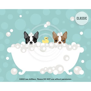 14DP - Bathroom Art Decor - Two Boston Terrier Dogs in Bubble Bath Wall Art - Cute Dog Print - Bathroom Wall Print - Bath Print - Dog Print