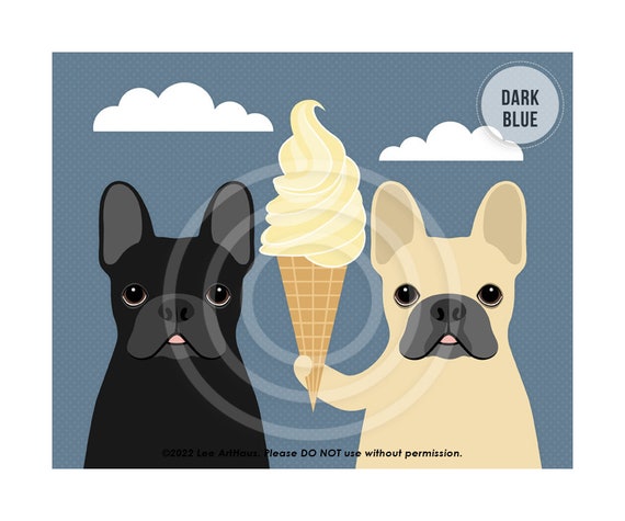 564DP Dog Prints Two French Bulldogs Holding Ice Cream Cone Wall