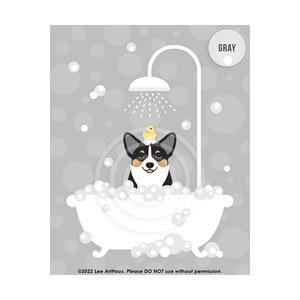72DP Black and Tan Corgi Print - Corgi Dog in Bubble Bath Wall Art - Bathroom Art - Corgi Drawing  - Bath Decor - Pet Decor - Dog Art