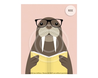 7AP Walrus Reading Book Wall Art - Walrus Art Prints - Funny Animal Posters - Art for Classroom - Book Lover Gifts - Teacher Gift Ideas