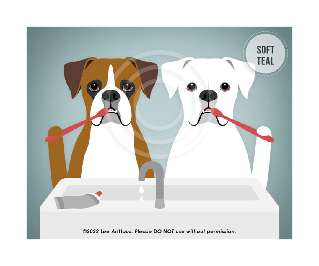 47DP Two Boxer Dogs Brushing Teeth Wall Art Boxer Dog Gifts Etsy