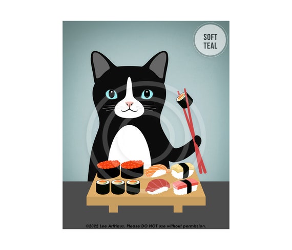 724DP Funny Cat Art Cat Eating Sushi Wall Art Print Sushi - Etsy