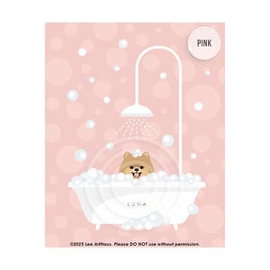901DN - Personalize Dog Bath Decor - Pomeranian Shower in Bathtub Wall Art - Dog Poster - Pomeranian Decor - Pomeranian Dog