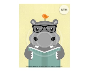 10AP Hippopotamus Reading Book Wall Art - Hippo Art Prints - Hippopotamus Wall Decor - Cute Animal Prints - Zoo Animals - Reading Book Art